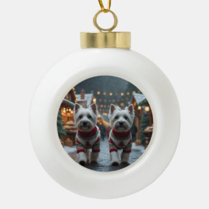 Boule En Céramique Térriers West Highland White Chiens Noël Neige