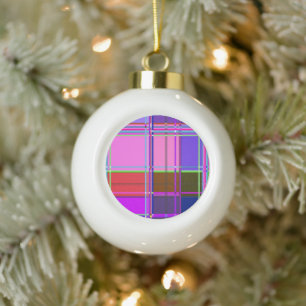 Boule En Céramique Tissu à carreaux rose motif Madras