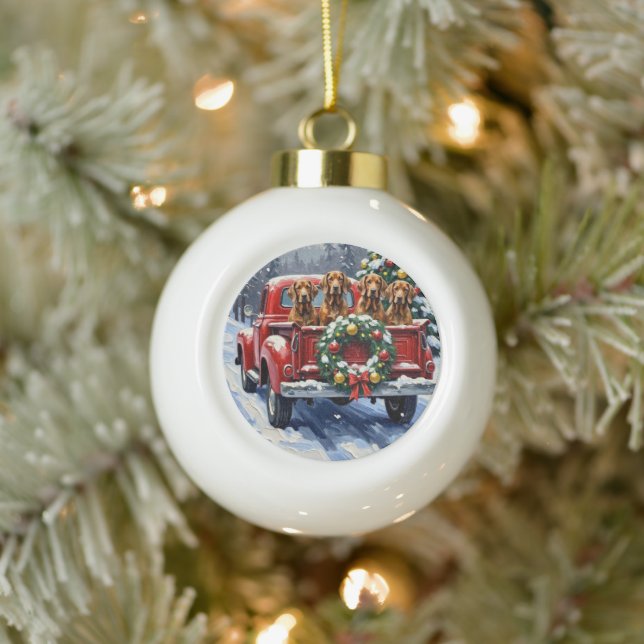 Boule En Céramique Treeing Walker Coonhound Christmas Red Truck (Arbre)