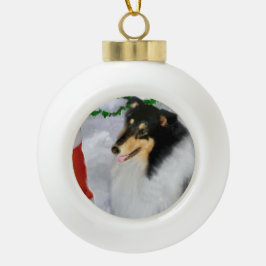 Boule En Céramique Tri couleur Collie Noël
