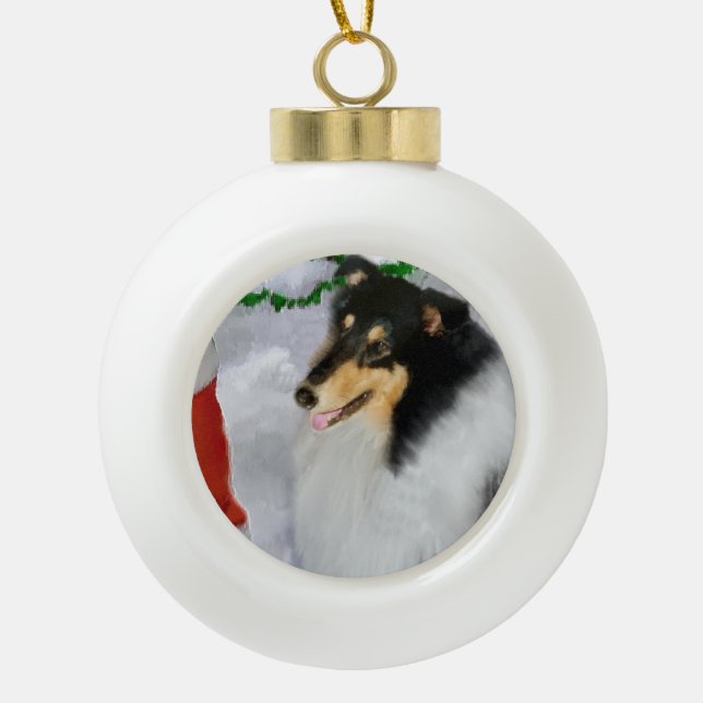 Boule En Céramique Tri couleur Collie Noël (Devant)