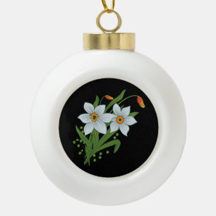 Boule En Céramique Tulipes et jonquilles Fleurs Fond noir