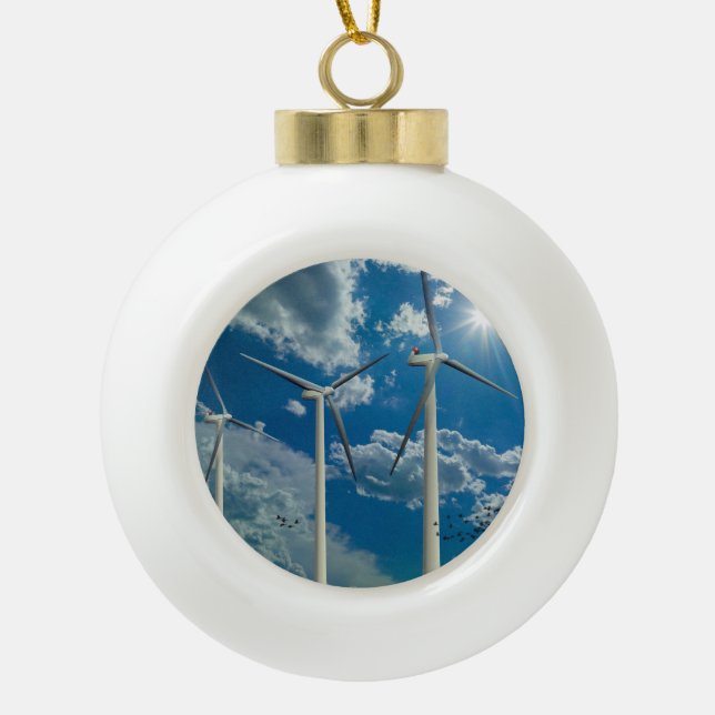 Boule En Céramique Turbines à vent Ciel bleu nuages (Devant)