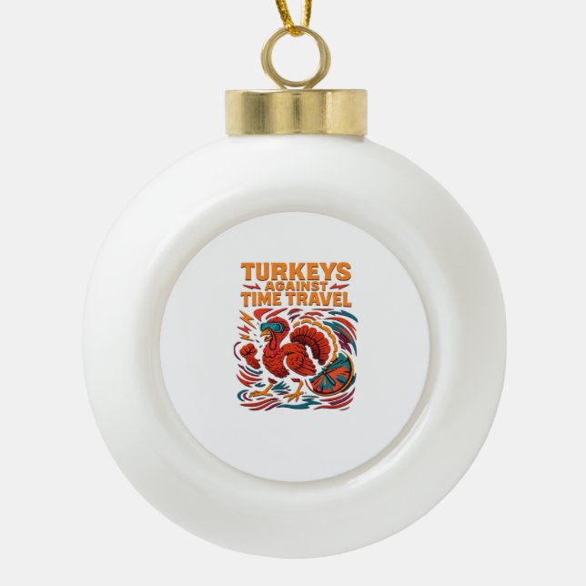 Boule En Céramique Turkeys Against Time Travel - Drôle Retro Turkey D (Devant)