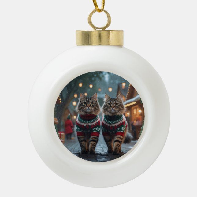 Boule En Céramique Turkish Angora Cats Christmas Snow Holiday (Devant)