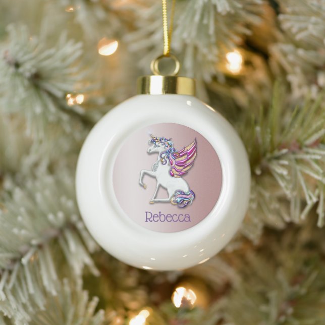 Boule En Céramique Unicorne magique Personnalisé rose (Arbre)