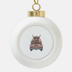 Boule En Céramique Vache des Highlands Camion de Noël Gravure Vintage