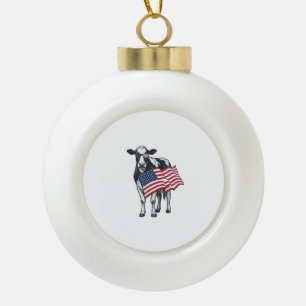 Boule En Céramique Vache patriotique Drapeau américain Gravure vintag