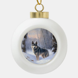 Boule En Céramique Vallhund Suédois Qu'il neige Noël
