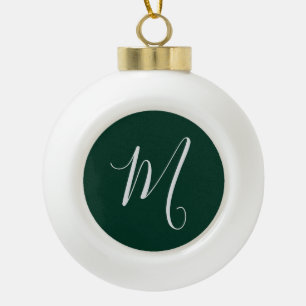 Boule En Céramique Vert foncé uni élégant moderne monogramme propre n
