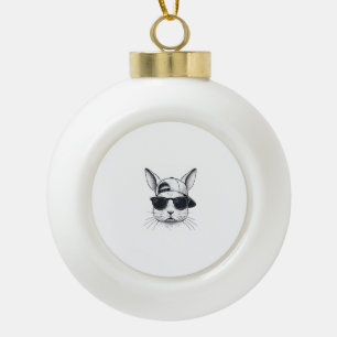 Boule En Céramique Visage de Lapin avec Lunettes de Soleil Casquette