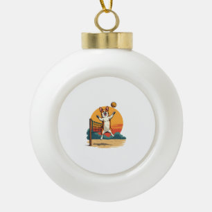 Boule En Céramique Volleyball Corgi Vintage Illustration Vectoriel Co