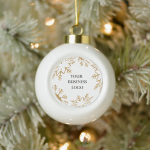 Boule En Céramique Votre logo Christmas Gold avec Business Snowflake
