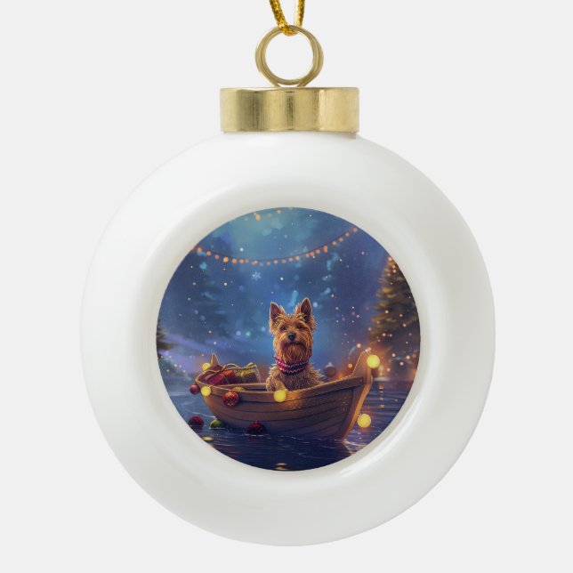 Boule En Céramique Voyage de Noël de Terrier australien (Devant)