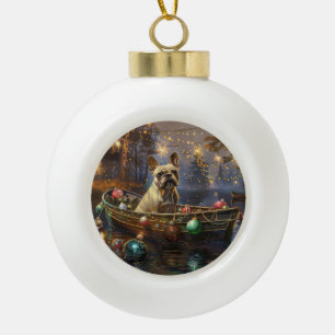Boule En Céramique Voyage de Noël festif de Bouledogue français