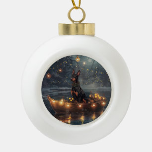 Boule En Céramique Voyage de Noël festif du Doberman