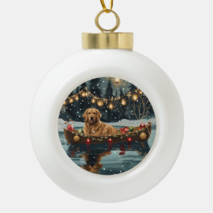 Boule En Céramique Voyage de Noël festif du Golden Retriever