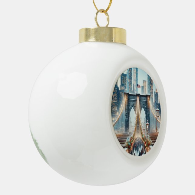 Boule En Céramique Winter Wonderland. Brooklyn Bridge - New York (Gauche)