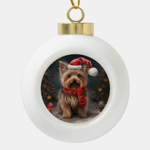 Boule En Céramique Yorkshire Terrier Chien dans la neige Noël
