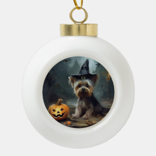Boule En Céramique Yorkshire Terrier Citrouilles Halloween effrayant
