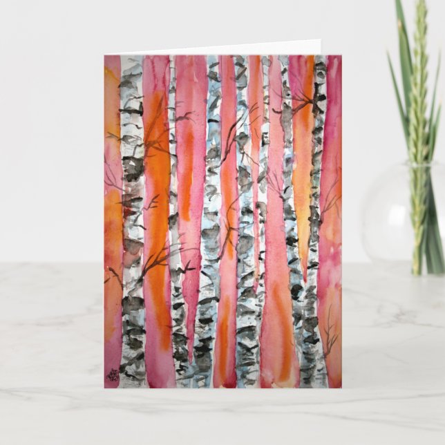 bouleau paysage art abstrait carte de voeux (Devant)