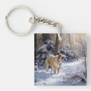 Bouledogue Noël Laissé Tomber La Neige Brossé