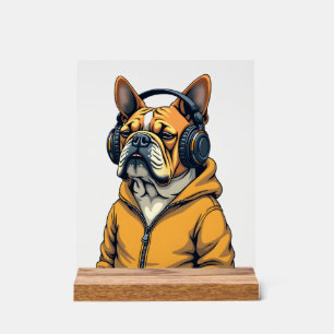 Bouledogue vintage avec écouteurs portant un sweat