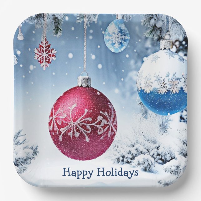 Boules de Noël Assiette en Papier Fêtes enneigées (Recto)