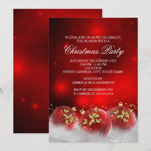 Boules de Noël en Or Rouge Invitation pour Fête de