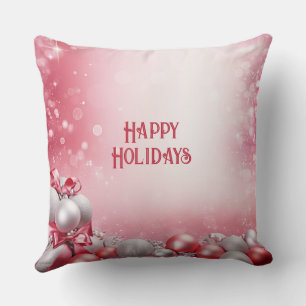 Boules de Noël rose blanc Jeu de Fêtes Oreiller