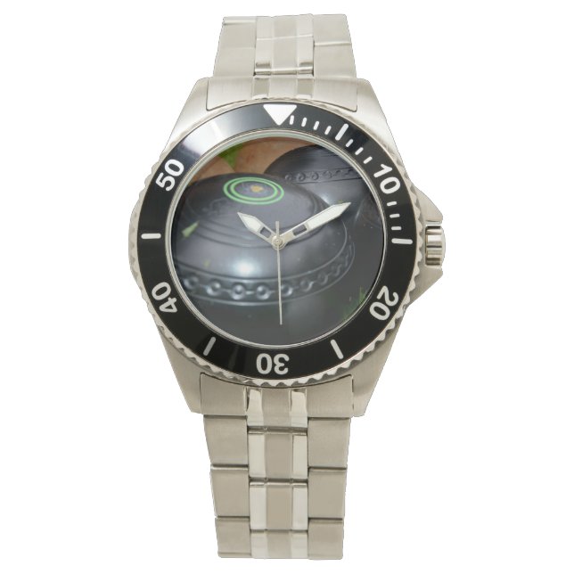 Boules de pelouse, Montre Bracelet en acier inoxyd (devant)
