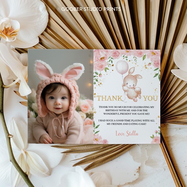 Boulon Floral Bunny Anniversaire Carte de remercie (Créateur téléchargé)