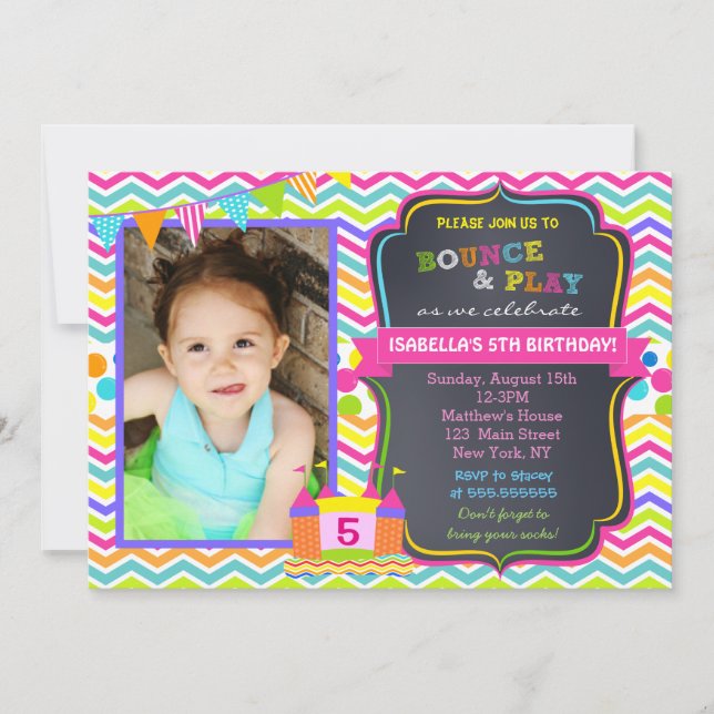 Bounce House Anniversaire Invitations Fille (Devant)