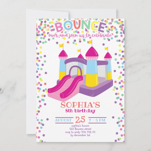 Bounce House Colorful Girl Rainbow Birthday Party Einladung (Vorderseite)