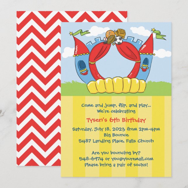 Bounce House Invitations : Sports Anniversaire (Devant / Derrière)