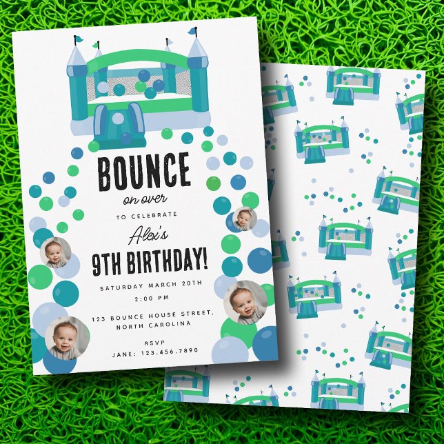 Bounce House Jumping Castle Boys Foto Geburtstag Einladung (Bounce House Jumping Castle Boys Photo Birthday Invitation)