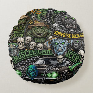 Bouncer Club Muscle Car Collage Wurfkissen Bik Rundes Kissen