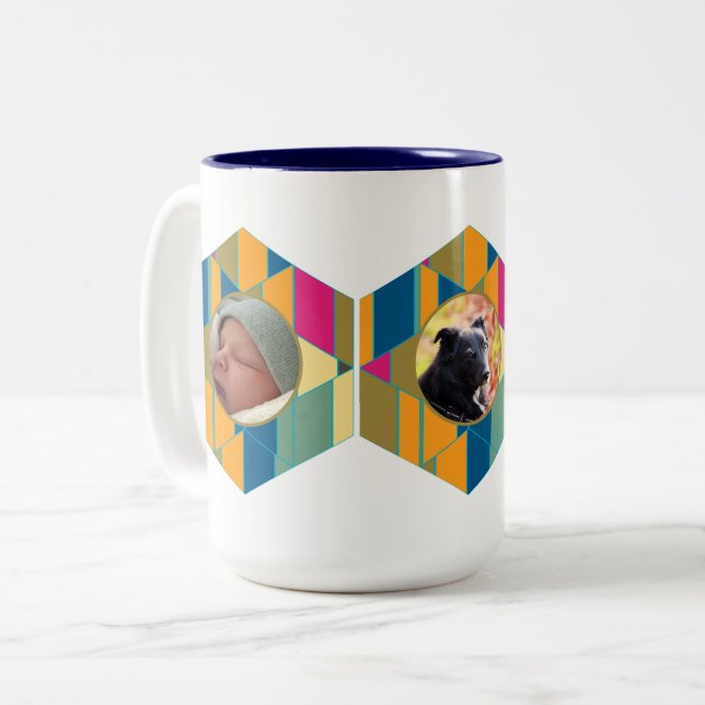 Bouncing Hexagon Zwei-Tone-Tasse Zweifarbige Tasse (Vorderseite Links)