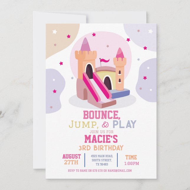 Bouncy Castle Birthday Party Pink Bounce House Einladung (Vorderseite)