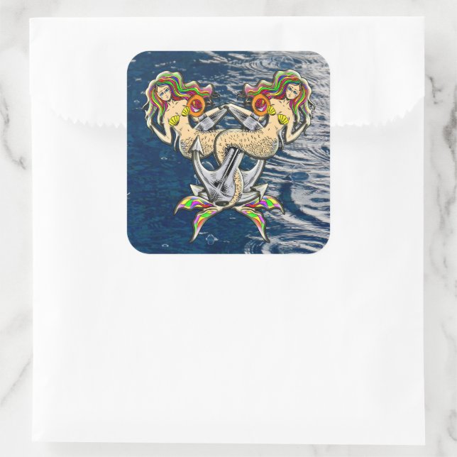 Bound Mermaids - Schönes Design für Meeresliebhabe Quadratischer Aufkleber (Tasche)
