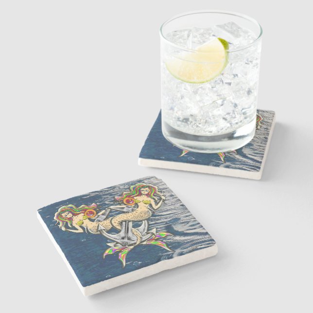 Bound Mermaids - Schönes Design für Meeresliebhabe Steinuntersetzer (Seitenansicht)