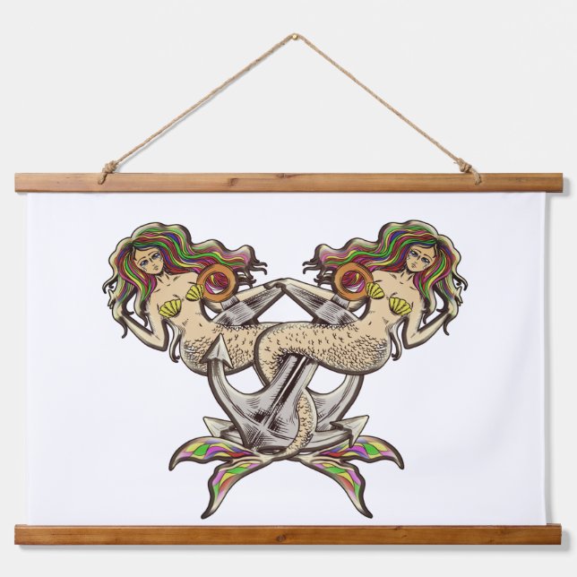 Bound Mermaids - Schönes Design für Meeresliebhabe Wandteppich Mit Holzrahmen (Vorne)