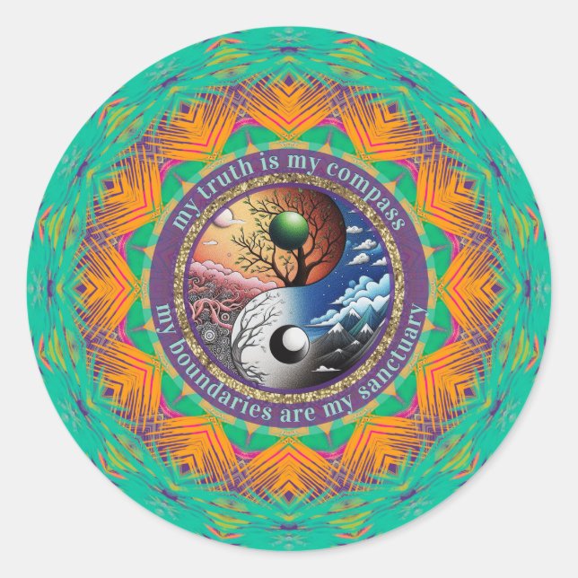 Boundaries & Truth Compass Sanctuary Affirmation  Runder Aufkleber (Vorderseite)