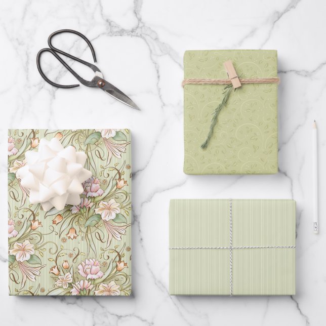 Bountiful Bouquet Olive Wrapping Paper Set 3 Geschenkpapier Set (Vorderseite)