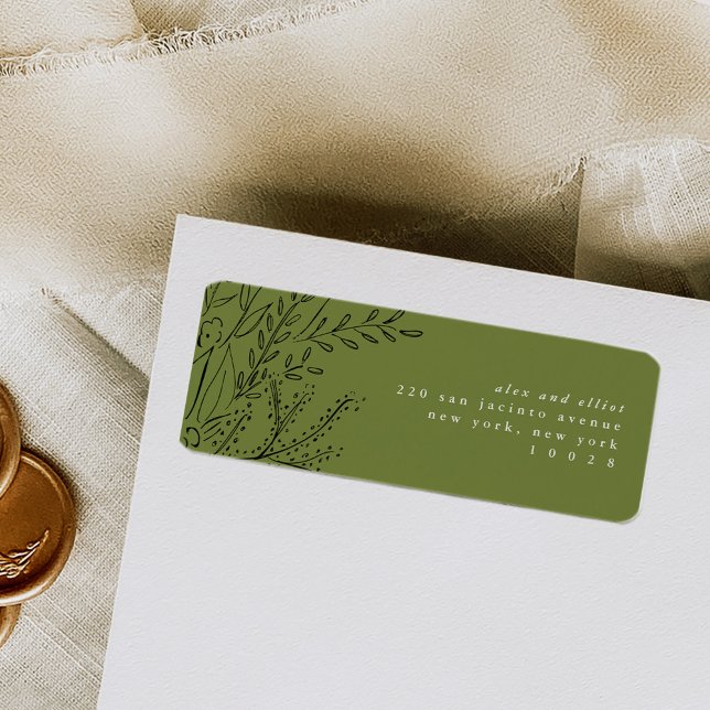 Bouquet à débordement vert Étiquettes d'adresse de (Green elegant overflowing bouquet return address labels.)