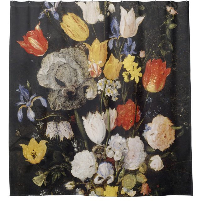 Bouquet aus Blume in einer Erdenware-Vase (1610) Duschvorhang (Vorderseite)