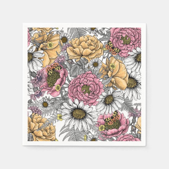 Bouquet aus Blume- Rose, Pfingsten, Molkereien Serviette (Vorderseite)