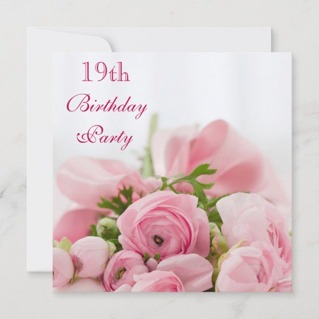 Bouquet aus rosa Rosen 19. Geburtstag Einladung (Vorderseite)
