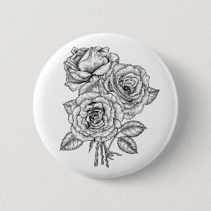 Bouquet aus Rose in Schwarz und Weiß Button