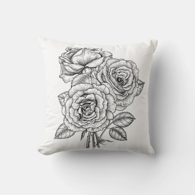 Bouquet aus Rose in Schwarz und Weiß Kissen (Vorderseite)